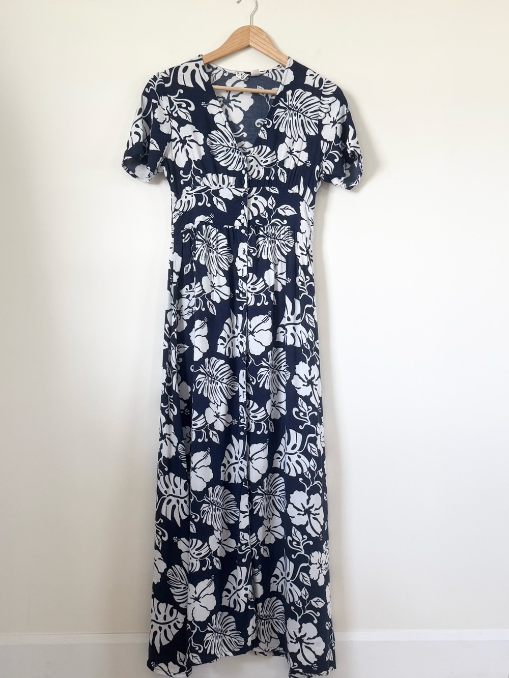 Roxy Navy and White Floral Cotton Maxi Dress